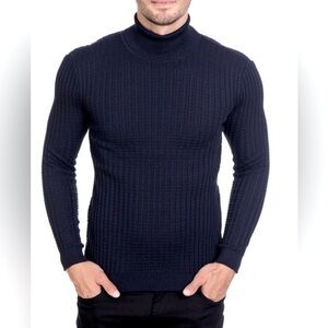 LCR Black Edition Form Fitting Mock Neck Textured Sweater L